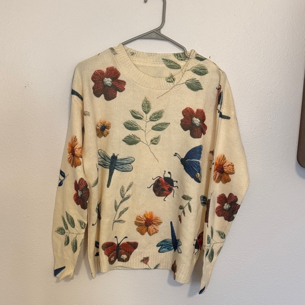 Floral Patterned Cream Sweater